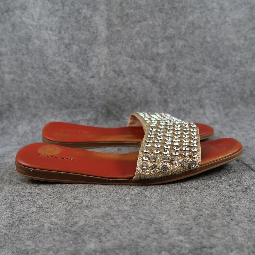 Tahari Shoes Womens 8 Slide Sandals Fashion Rhinestone Slip On Open Toe Flats